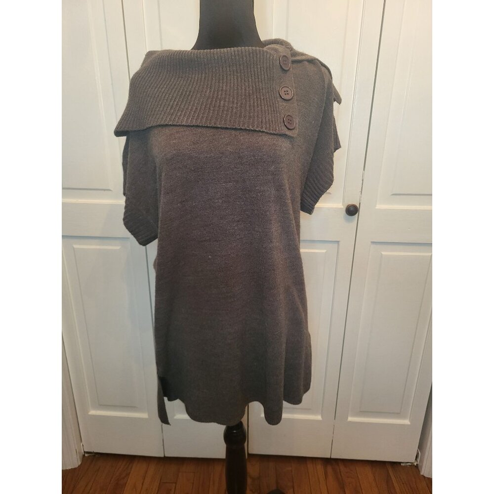 Gray Collar Short Sleeve Sweater Tunic Carolyn Taylor XL Retro Y2K Minimal